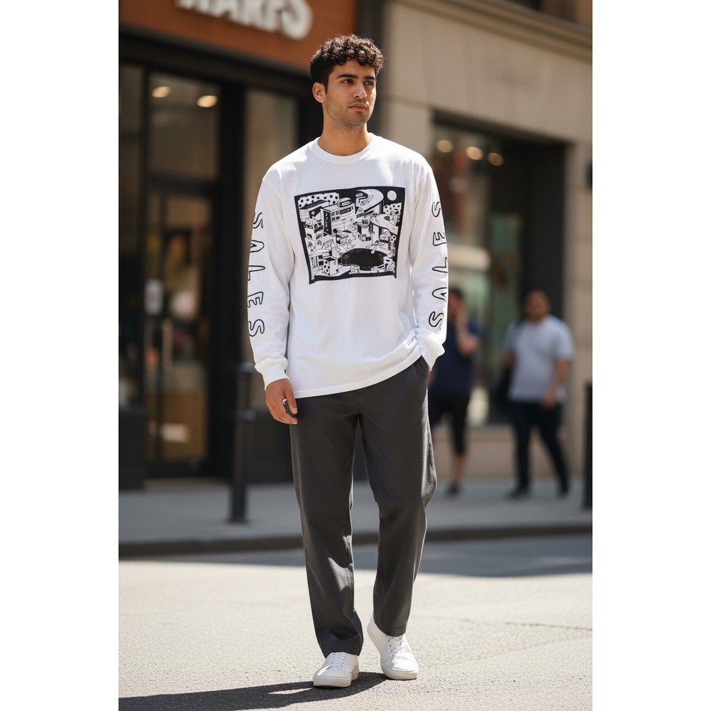 SALES Band Merch Long Sleeve Graphic T-Shirt White Hanes ComfortSoft Small